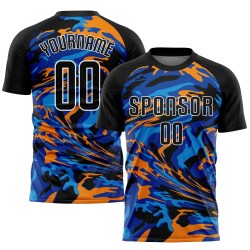 Fußball-Uniform, schwarz, individuell sublimiert, schwarzes Trikot, königsblau