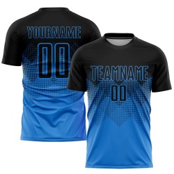 Benutzerdefinierte Sublimation Schwarz Fußball Pulver Jersey Uniform Blau