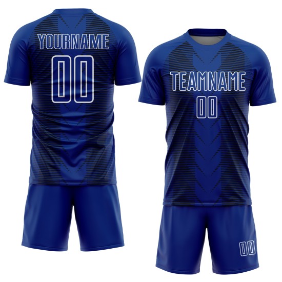 Benutzerdefinierte Blau US Navy Schwarz-Weiß Sublimation Jersey Linien Fußballuniform