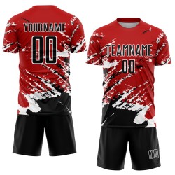 Sublimation Custom Abstrakte Fußball Uniform Rot Schwarz-Weiß Fragment Art Splash Jersey