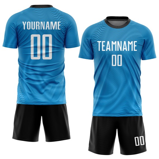 Fußball Sublimation Licht Custom Weiß-Schwarz Uniform Jersey Blau