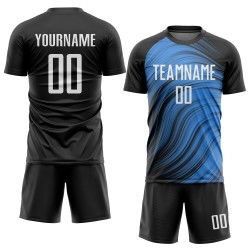 Blaues Trikot Sublimation Light Uniform Custom Soccer Weiß-Schwarz