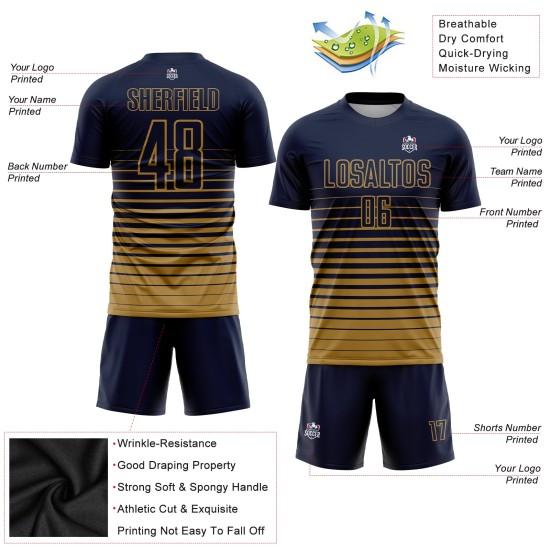 Sublimation Gold Nadelstreifen Navy Fußball Verblassen Uniform Jersey Custom Old Fashion