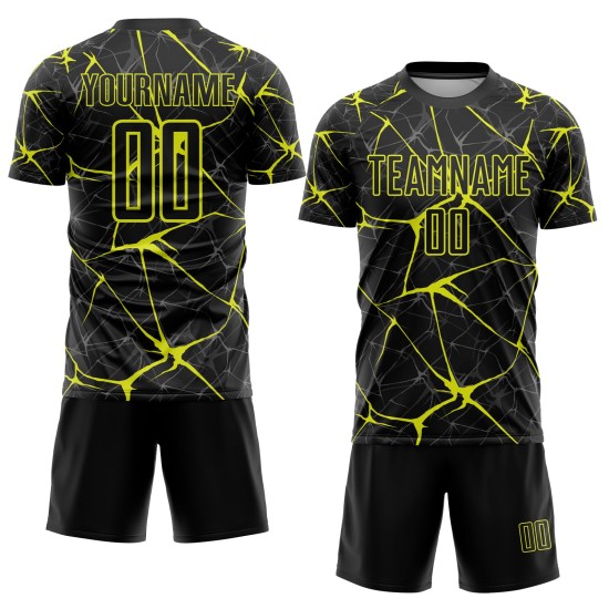 Gelbes Fußballuniform-Trikot, individuell, schwarz, Sublimation, Neon