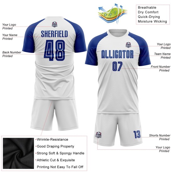 Sublimations-Weiß-Fußballtrikot, benutzerdefinierte Royal-Uniform