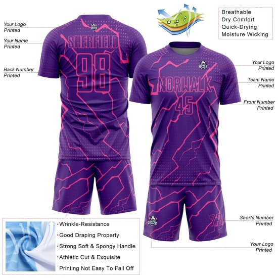 Benutzerdefinierte Lila Sublimation Rosa Uniform Lightning Fußballtrikot