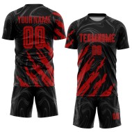 Black Jersey Soccer Sublimation Uniform Red Custom