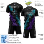 Teal-Lila Splatter Schwarz Jersey Uniform Fußball Sublimation Custom Dripping Art