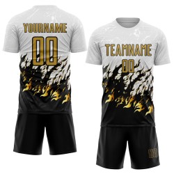 Uniform Fußball Sublimation Flamme Alt Gold-Schwarz Weiß Jersey Custom