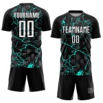 Trikotuniform Weiß-Aqua Benutzerdefinierte Fußballsublimation Schwarzer Blitz