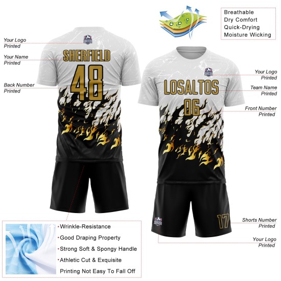 Uniform Fußball Sublimation Flamme Alt Gold-Schwarz Weiß Jersey Custom