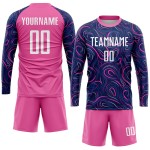 Fußballtrikot Weiß-Rosa Sublimation Navy Uniform Custom