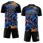 Fußball-Uniform, schwarz, individuell sublimiert, schwarzes Trikot, königsblau