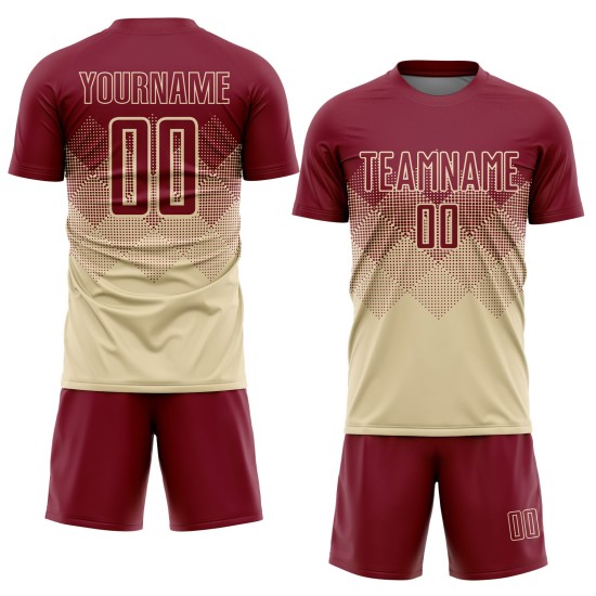 Benutzerdefinierte Uniform Creme Jersey Fußball Sublimation Crimson