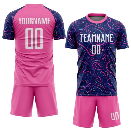 Fußballtrikot Weiß-Rosa Sublimation Navy Uniform Custom