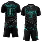 Jersey Uniform Sublimation Aqua Custom Schwarz Fußball Linien