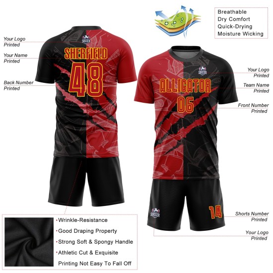 Benutzerdefinierte Graffiti Jersey Rot-Gold Uniform Muster Scratch Fußball Sublimation