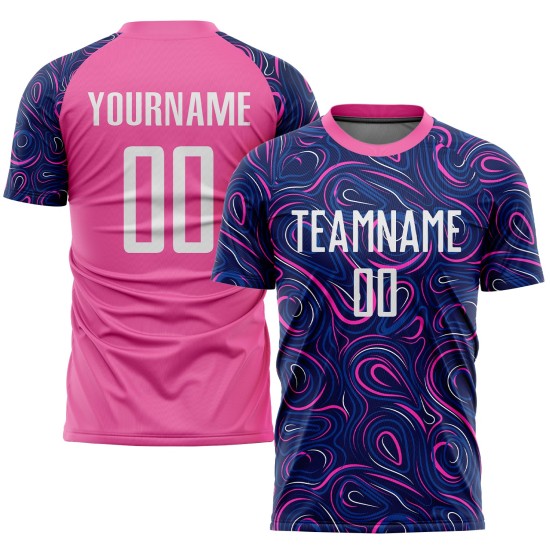 Fußballtrikot Weiß-Rosa Sublimation Navy Uniform Custom
