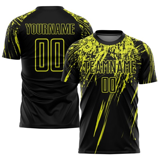 Sublimation Schwarz Neon Jersey Gelb Custom Uniform Fußball