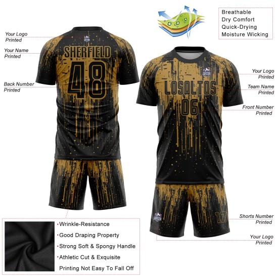 Sublimation Fußball Gold Jersey Schwarz Custom Uniform Alt