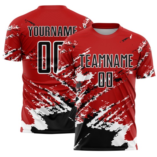 Sublimation Custom Abstrakte Fußball Uniform Rot Schwarz-Weiß Fragment Art Splash Jersey