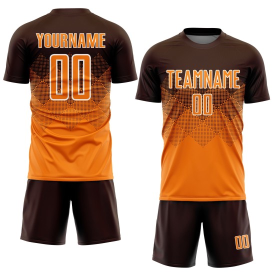 Benutzerdefinierte Sublimation Jersey Bay Soccer Braun Uniform Orange-Weiß